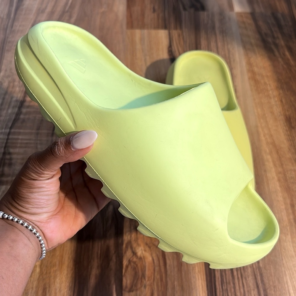 Yeezy | Shoes | Adidas Glow Green Yeezy Slides Mens Size 9 | Poshmark